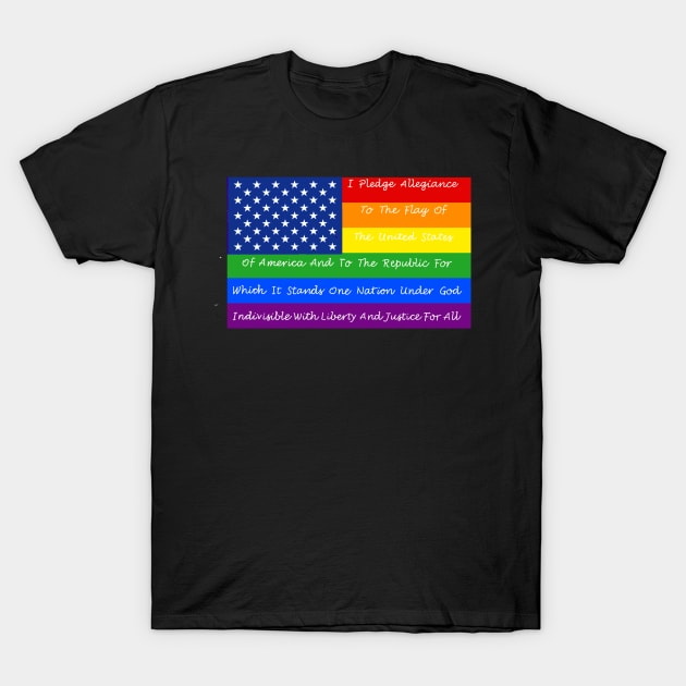 gay pride flag with pledge of allegiance T-Shirt by wolfmanjaq